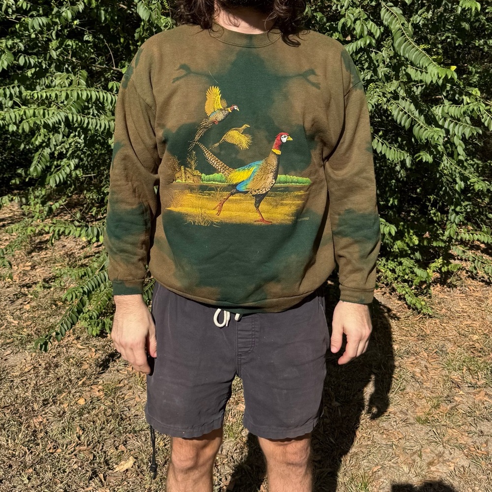 Vintage 90s Hunting Birds Sweatshirt Camo Green Size Large Unisex